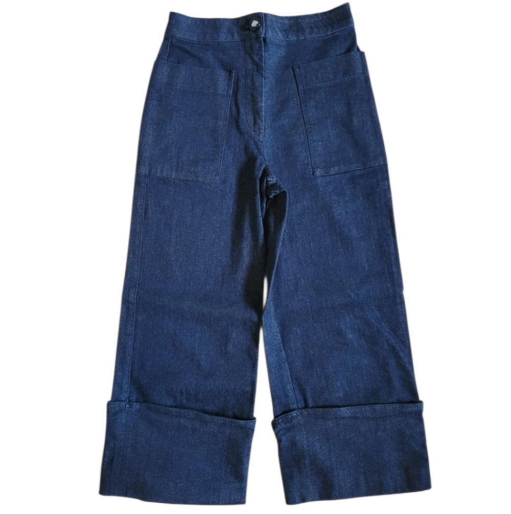 Kate Spade Blue Ankle Cropped Jeans Wide-Leg Cuffed